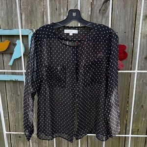 LOFT Black Sheer Blouse with White Dot Print